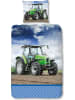 Good Morning Flanellen beddengoedset "Strong" blauw/groen
