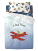 Le Petit Prince Flanellen beddengoedset "Son Avion" blauw