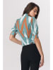 Nife Bluse in Weiß/ Türkis/ Hellbraun