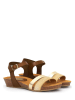 CLKA Skórzane sandały w kolorze brązowym na koturnie