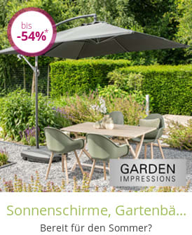 Sonnenschirme, Gartenbänke & Co.